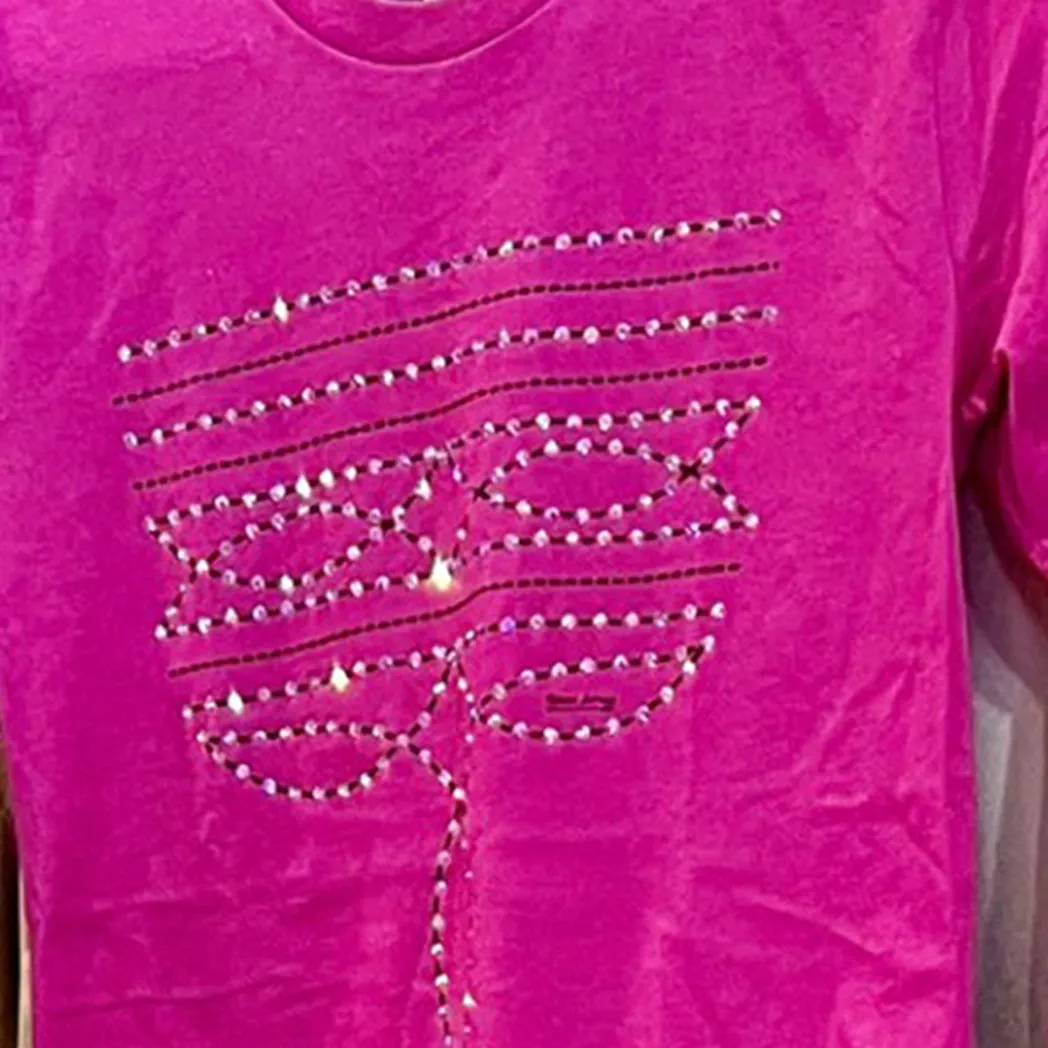 Kid's Hot Pink Bling Boot Stitch Tee