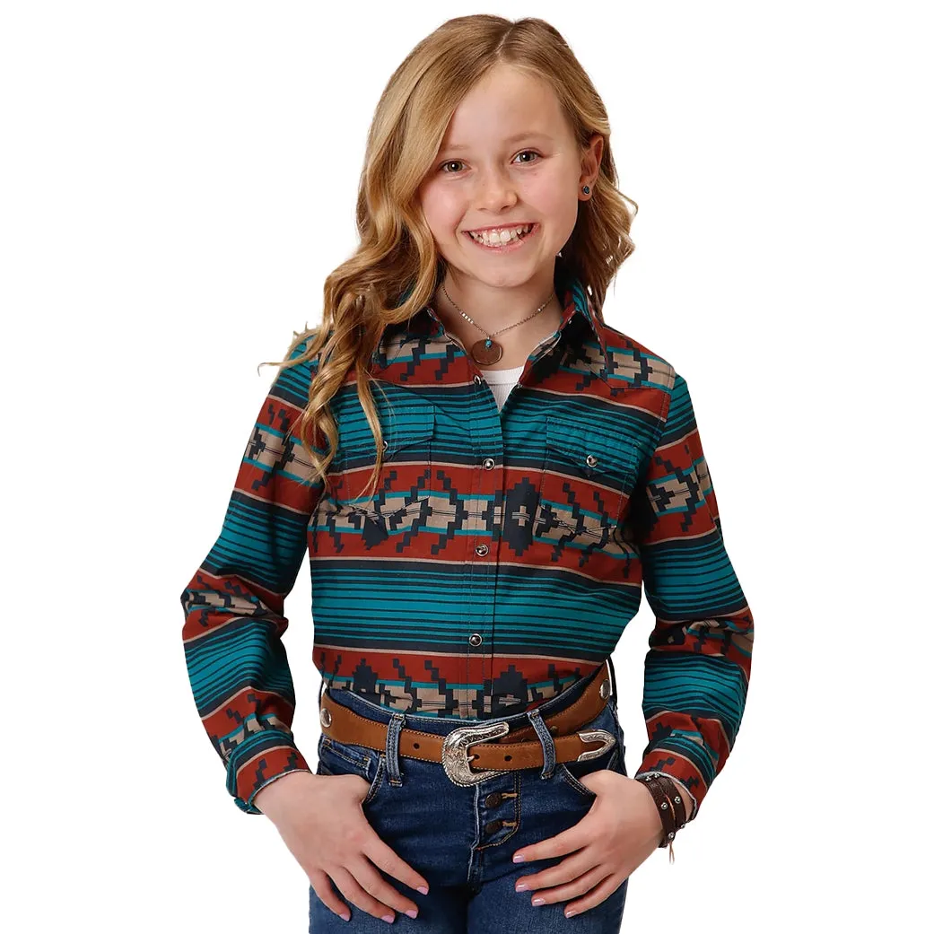 Roper Girl's Rust Turquoise Aztec Long Sleeve