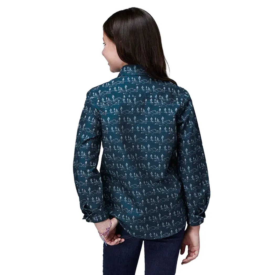 Roper Girl's Teal Desert Scene Stripe Long Sleeve