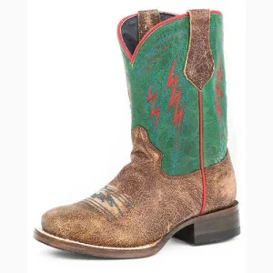 Roper Kid's Tan and Turquoise Thunder Square Toe Boot