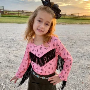 Shea Baby Pink Brand Fringe Long Sleeve Shirt